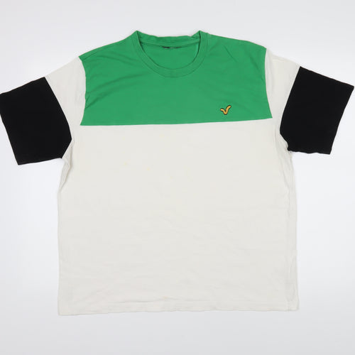 Voi Jeans Mens White Colourblock Cotton T-Shirt Size 2XL Round Neck