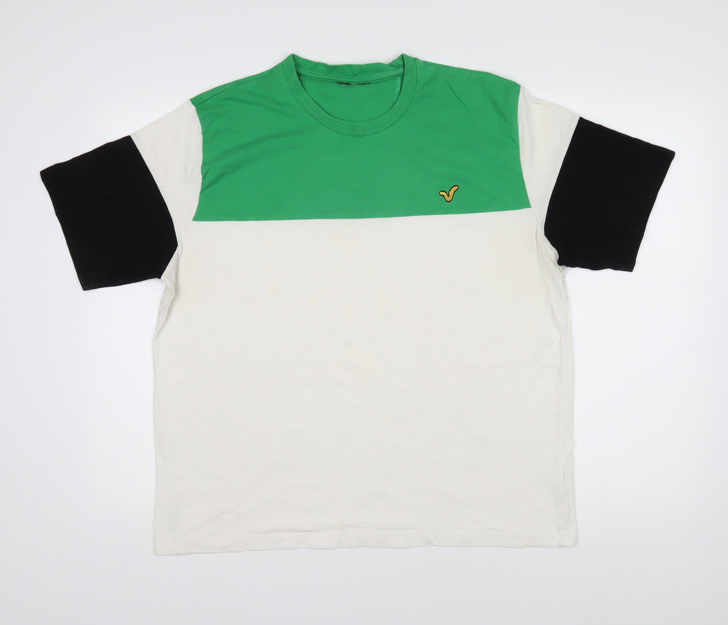 Voi Jeans Mens White Colourblock Cotton T-Shirt Size 2XL Round Neck