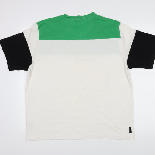 Voi Jeans Mens White Colourblock Cotton T-Shirt Size 2XL Round Neck