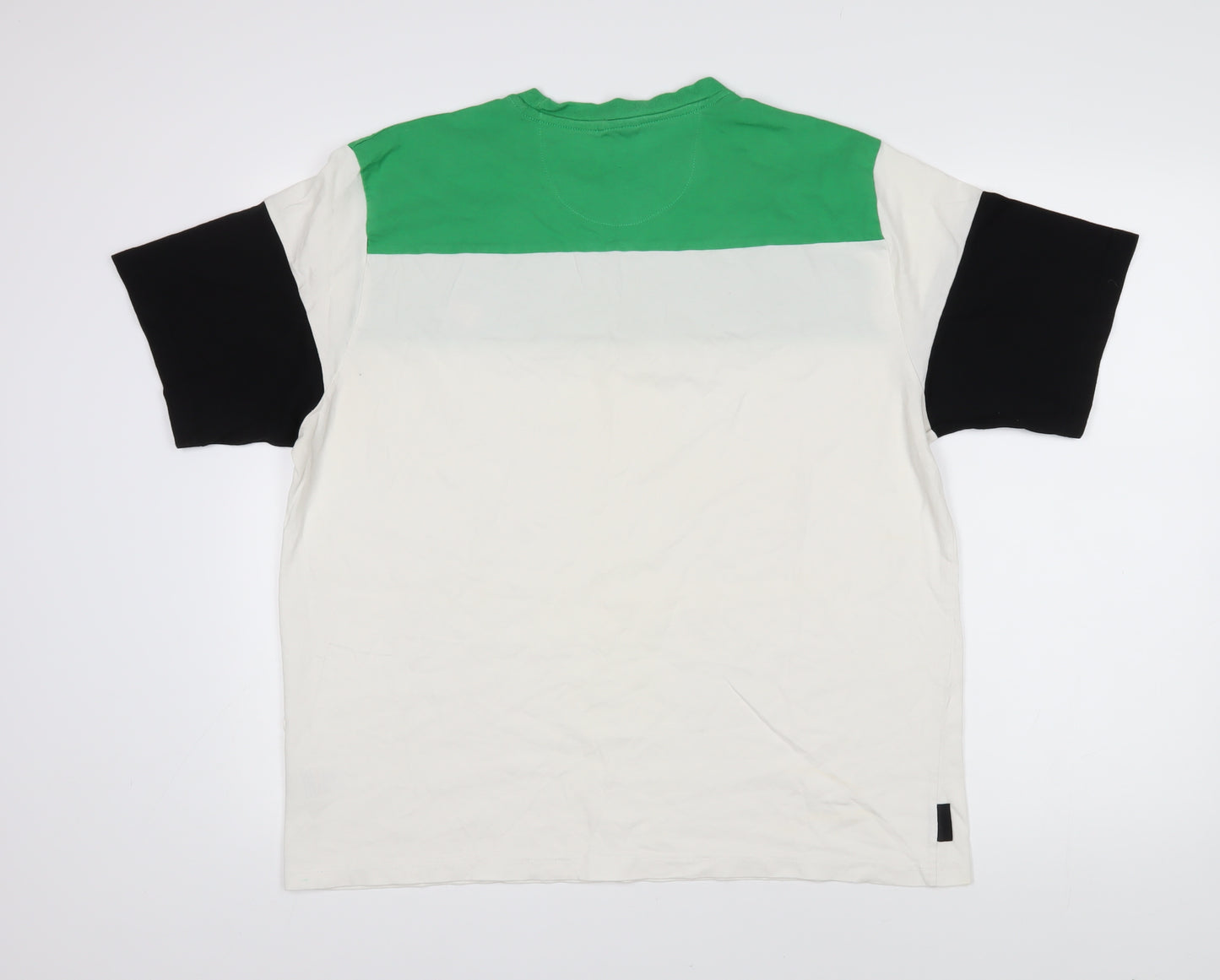 Voi Jeans Mens White Colourblock Cotton T-Shirt Size 2XL Round Neck