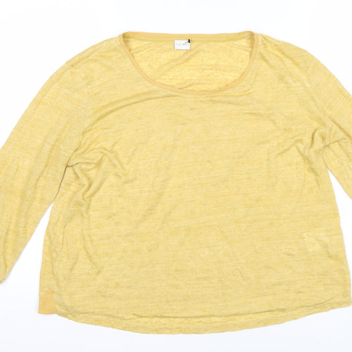 Poetry Womens Yellow Linen Basic T-Shirt Size 10 Scoop Neck