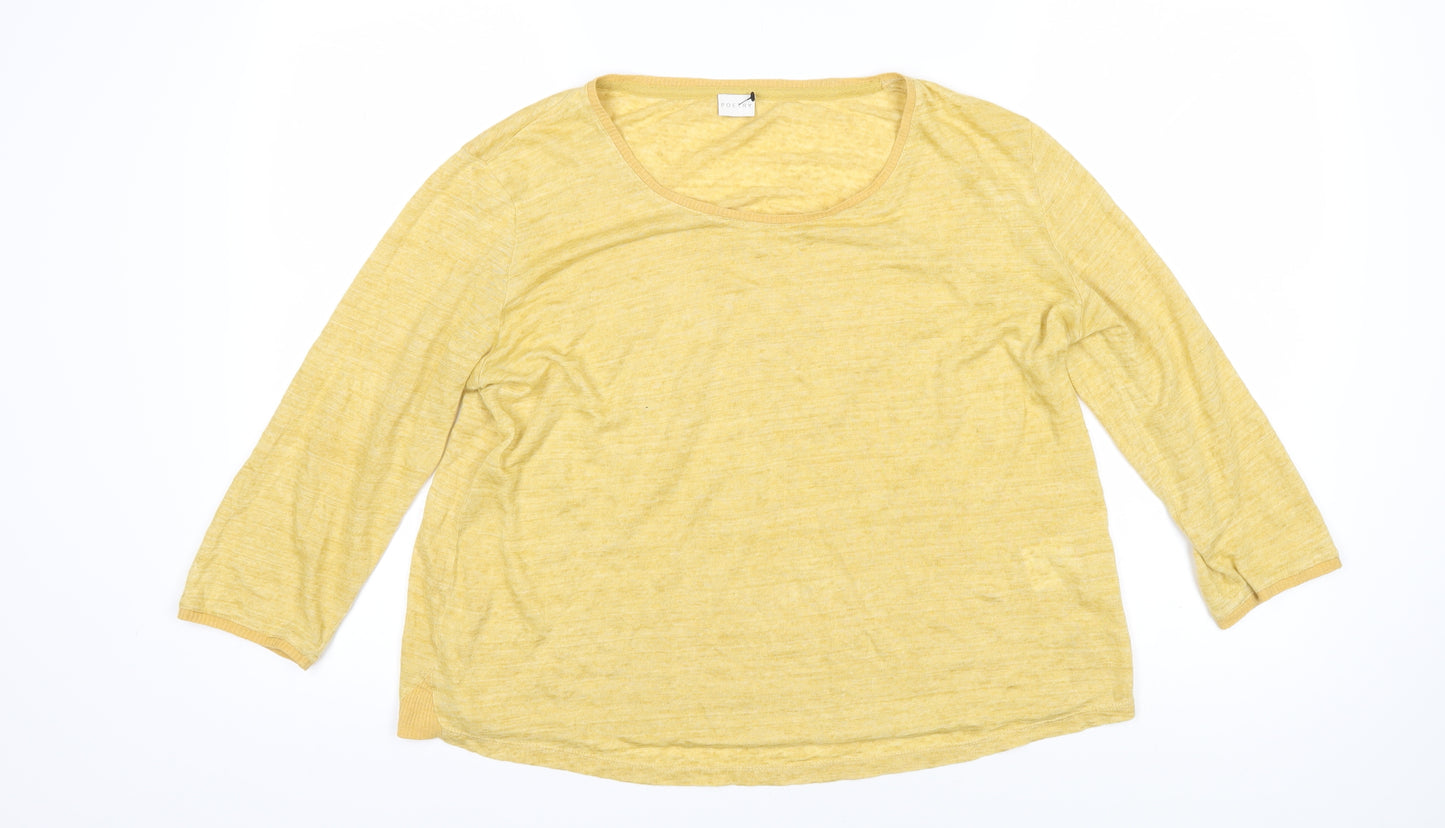 Poetry Womens Yellow Linen Basic T-Shirt Size 10 Scoop Neck