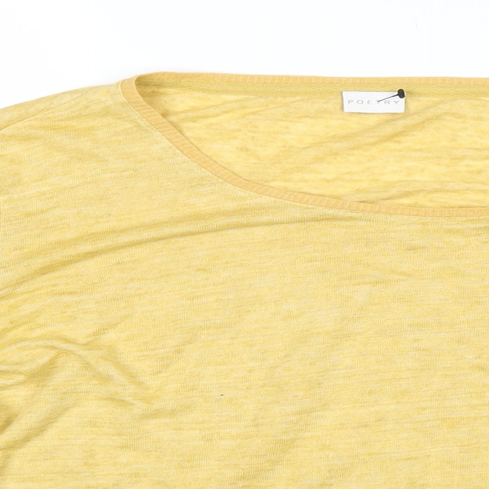 Poetry Womens Yellow Linen Basic T-Shirt Size 10 Scoop Neck