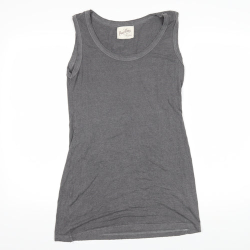Postcard Womens Grey Viscose Basic T-Shirt Size 2 Scoop Neck - Distressed hems