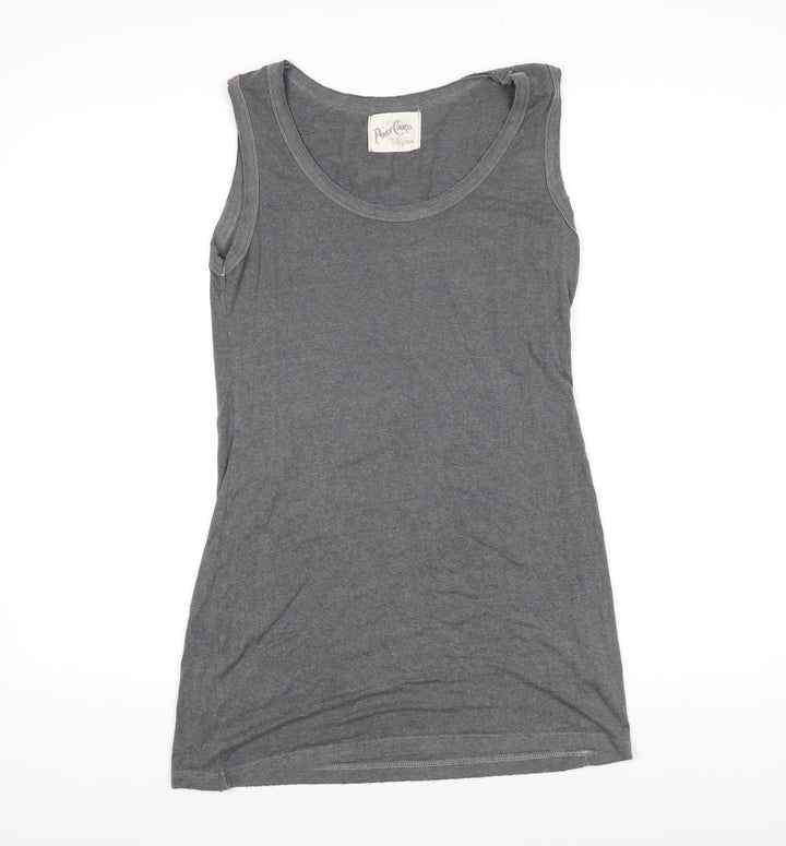 Postcard Womens Grey Viscose Basic T-Shirt Size 2 Scoop Neck - Distressed hems