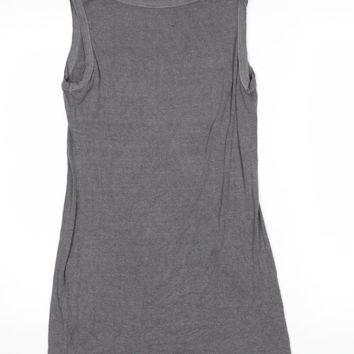 Postcard Womens Grey Viscose Basic T-Shirt Size 2 Scoop Neck - Distressed hems