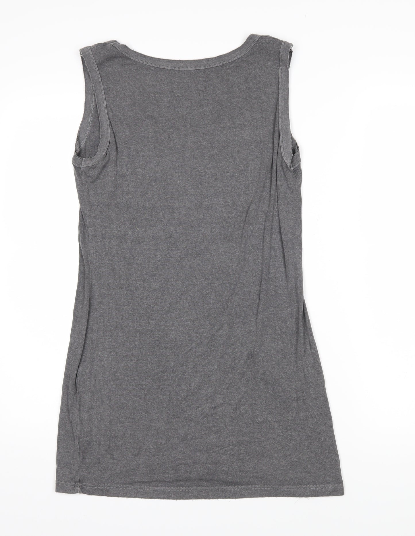 Postcard Womens Grey Viscose Basic T-Shirt Size 2 Scoop Neck - Distressed hems