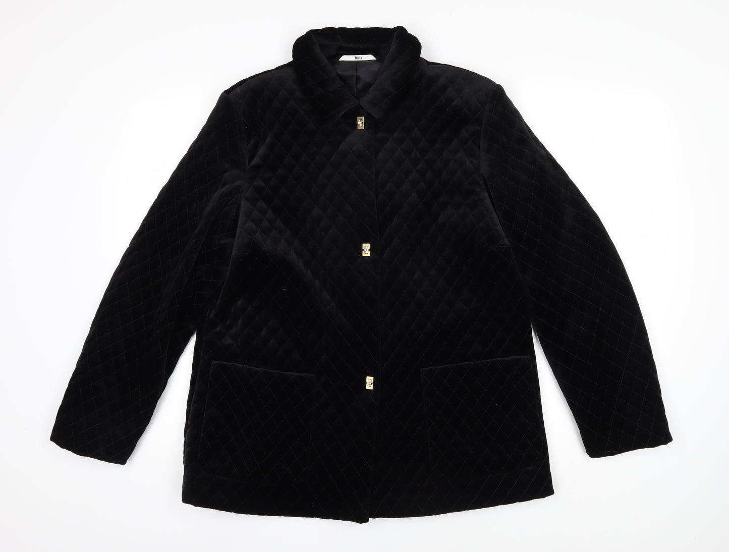LUCIA Womens Black Quilted Blazer Size 16 Button