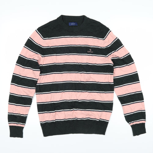 GANT Mens Pink Round Neck Striped Cotton Pullover Jumper Size S Long Sleeve