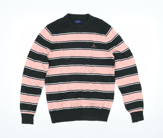 GANT Mens Pink Round Neck Striped Cotton Pullover Jumper Size S Long Sleeve