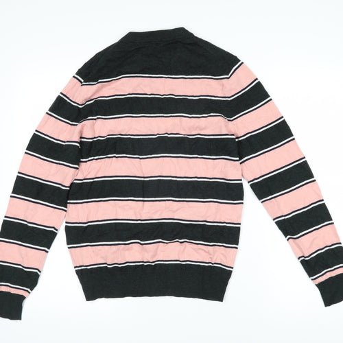 GANT Mens Pink Round Neck Striped Cotton Pullover Jumper Size S Long Sleeve