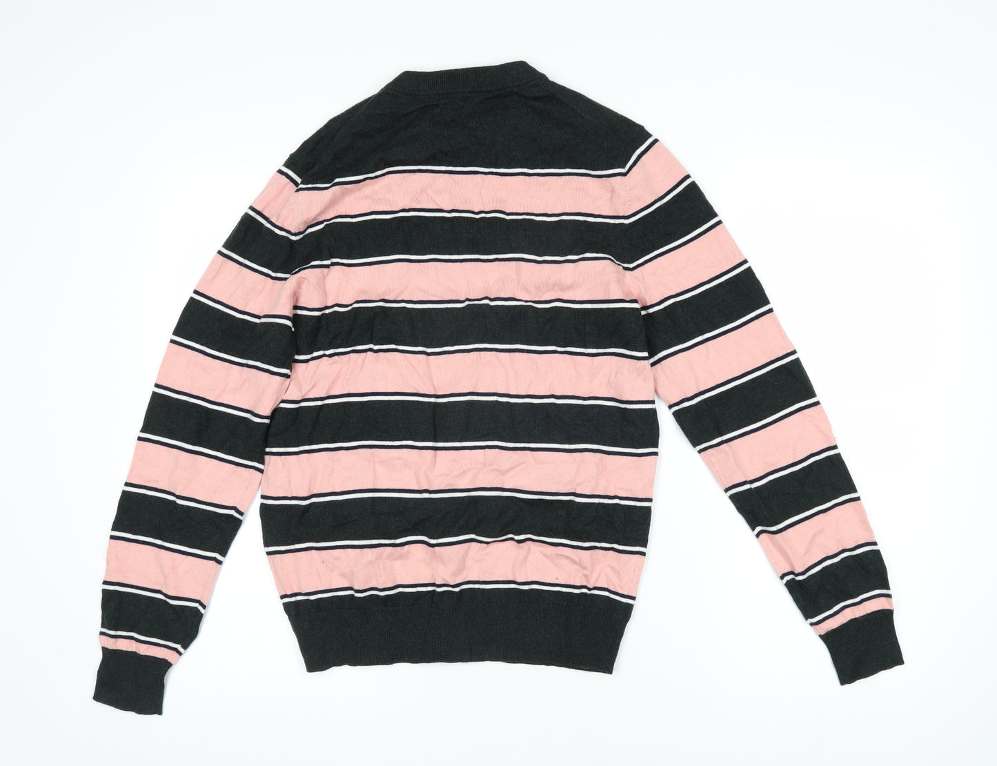 GANT Mens Pink Round Neck Striped Cotton Pullover Jumper Size S Long Sleeve