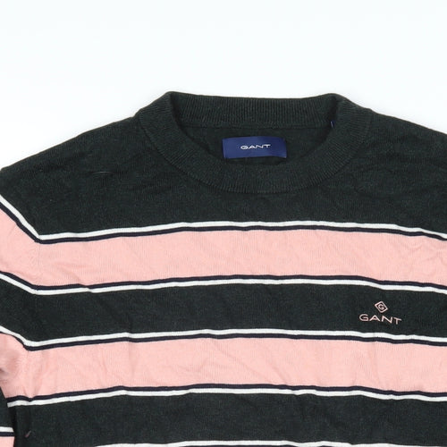 GANT Mens Pink Round Neck Striped Cotton Pullover Jumper Size S Long Sleeve