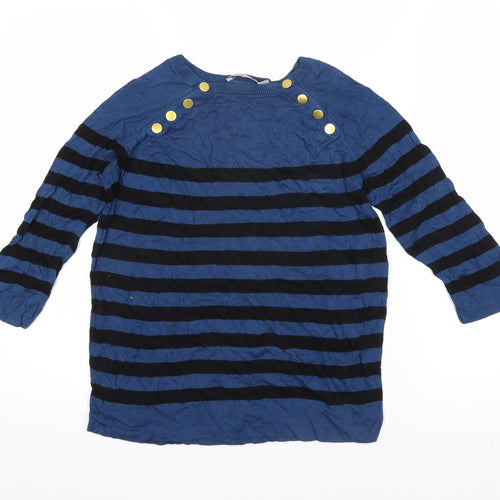 Kookai Womens Blue Boat Neck Striped Acrylic Pullover Jumper Size 2