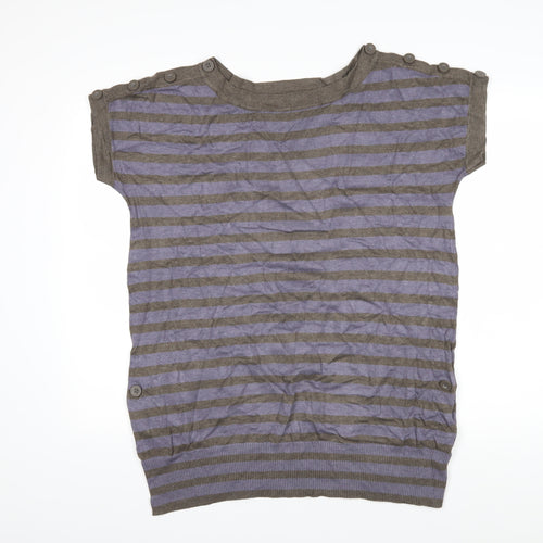 Jasper Conran Womens Purple Boat Neck Striped Viscose Pullover Jumper Size 18
