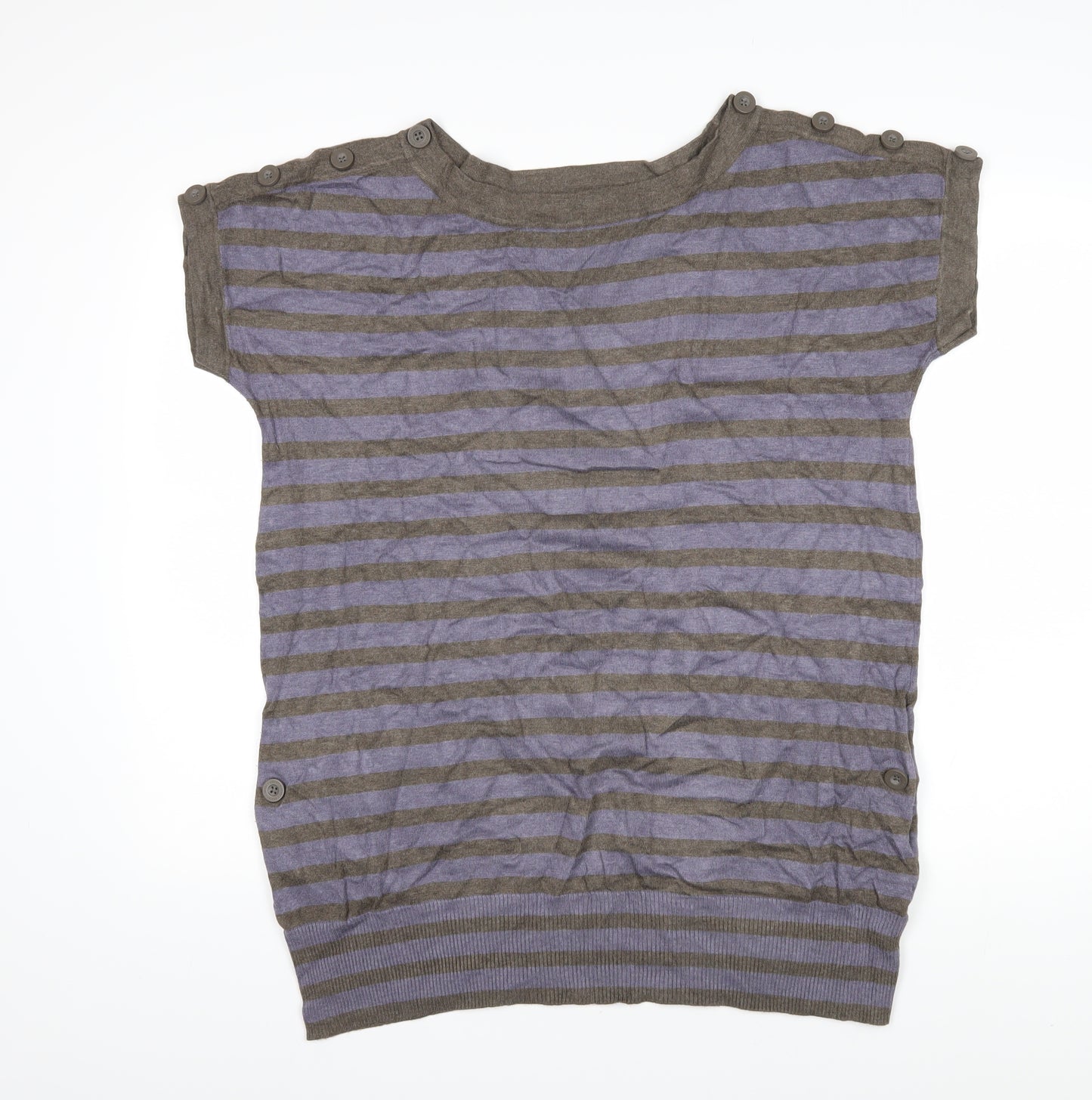 Jasper Conran Womens Purple Boat Neck Striped Viscose Pullover Jumper Size 18