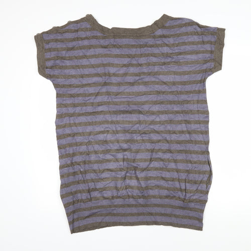 Jasper Conran Womens Purple Boat Neck Striped Viscose Pullover Jumper Size 18