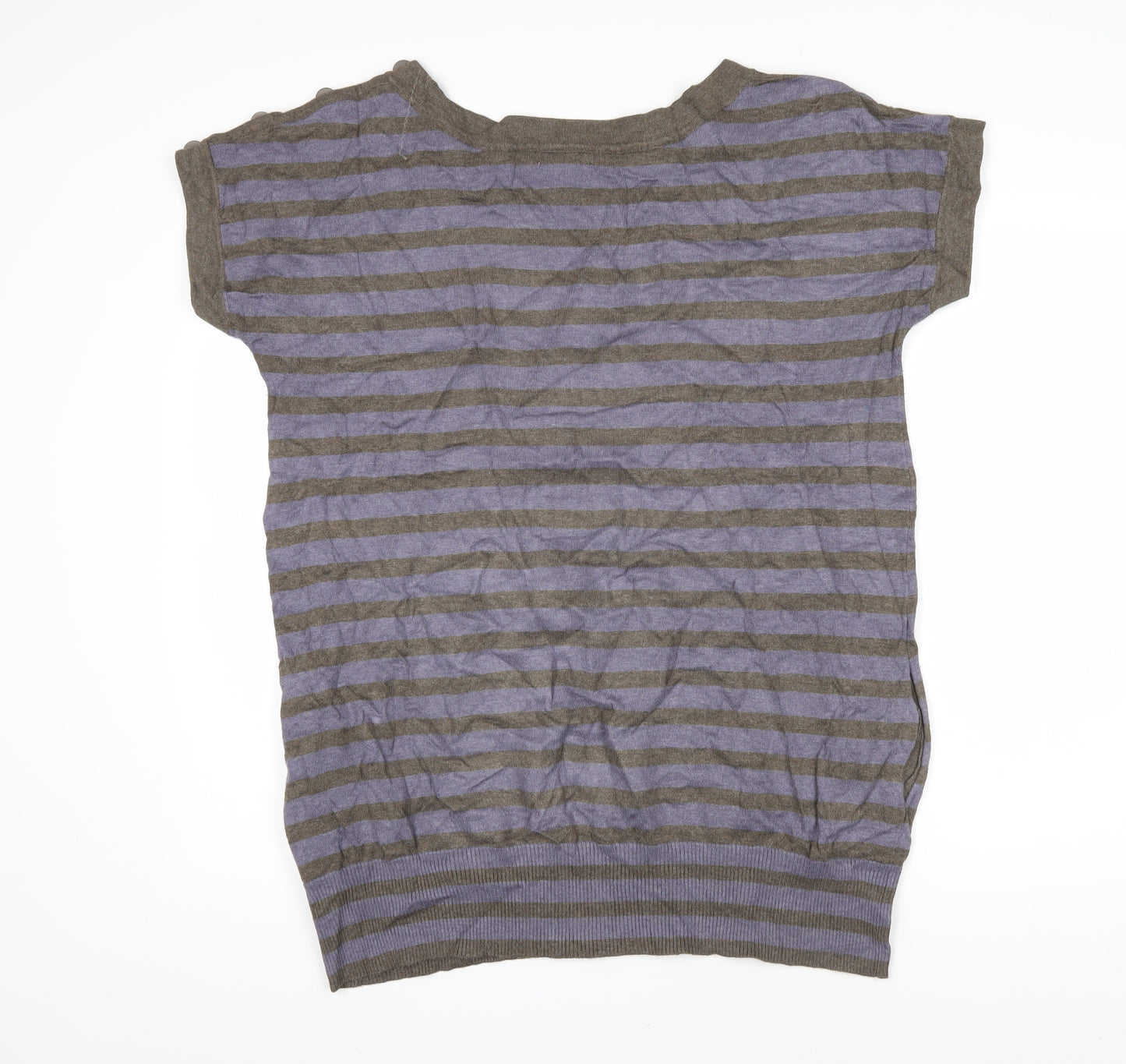 Jasper Conran Womens Purple Boat Neck Striped Viscose Pullover Jumper Size 18