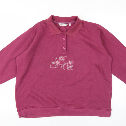 EWM Womens Pink Cotton Pullover Sweatshirt Size 18 Button