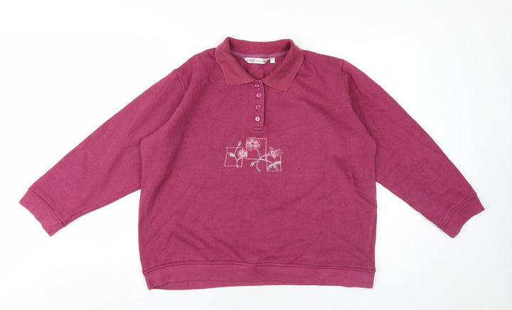 EWM Womens Pink Cotton Pullover Sweatshirt Size 18 Button