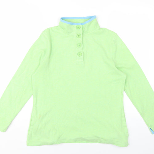 DASH Womens Green Cotton Pullover Sweatshirt Size 12 Button