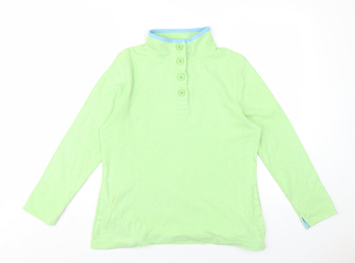 DASH Womens Green Cotton Pullover Sweatshirt Size 12 Button