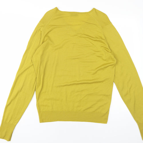 John Smedley Mens Yellow V-Neck Wool Pullover Jumper Size M Long Sleeve