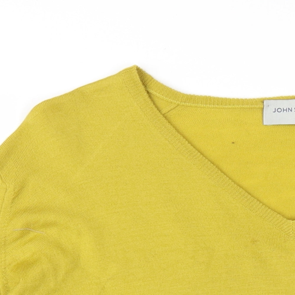 John Smedley Mens Yellow V-Neck Wool Pullover Jumper Size M Long Sleeve