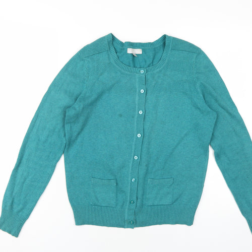 Red Herring Womens Blue Round Neck Cotton Cardigan Jumper Size 14