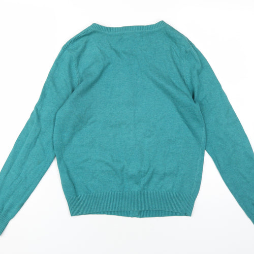 Red Herring Womens Blue Round Neck Cotton Cardigan Jumper Size 14