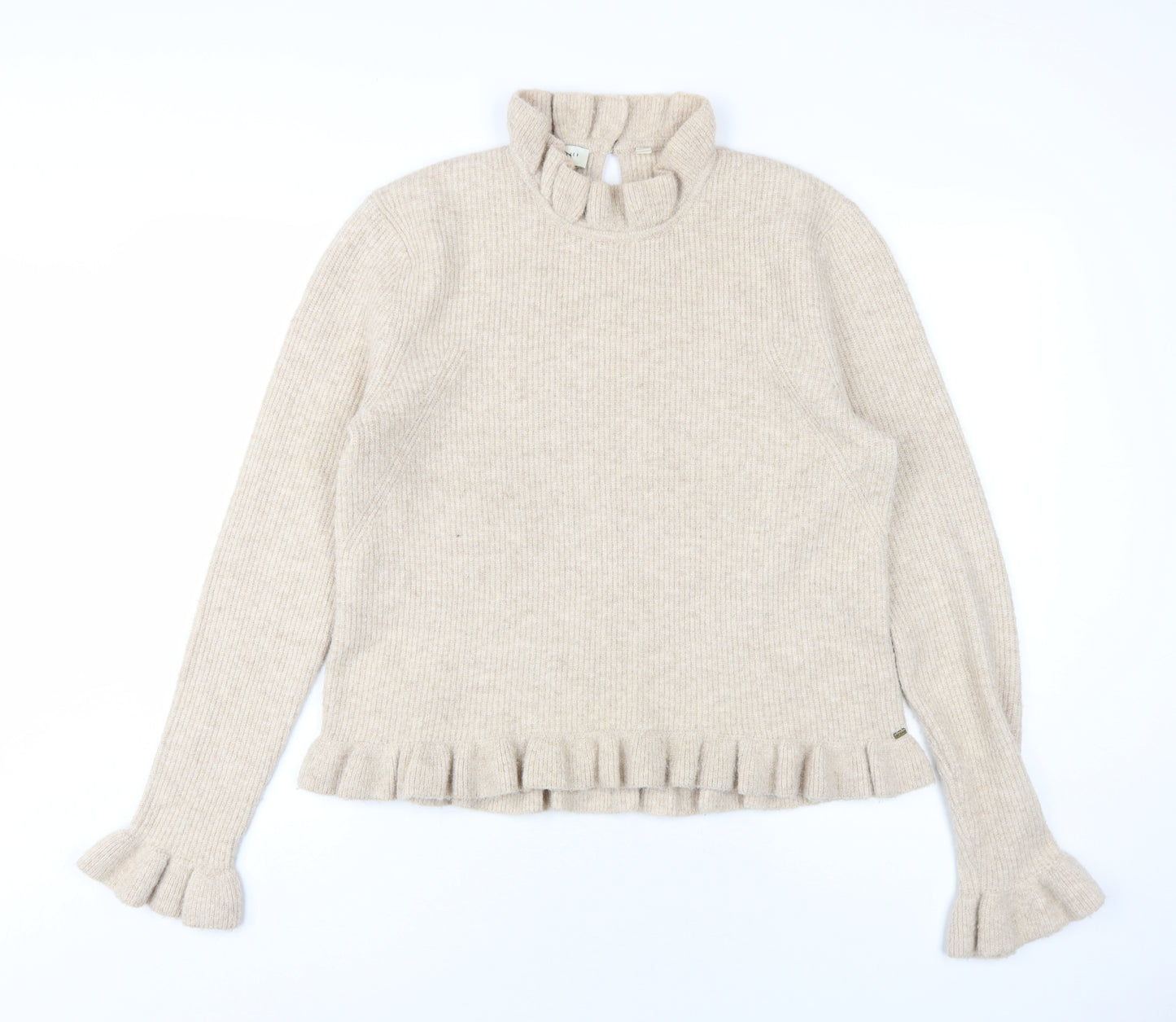 Ted Baker Womens Beige Mock Neck Polyester Pullover Jumper Size 16