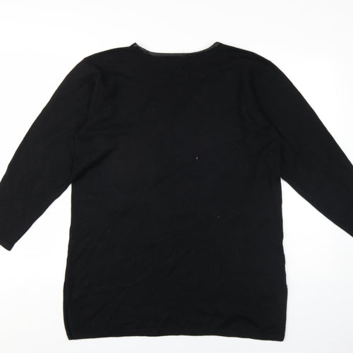 Jean Muir Mens Black V-Neck Wool Pullover Jumper Size L Long Sleeve