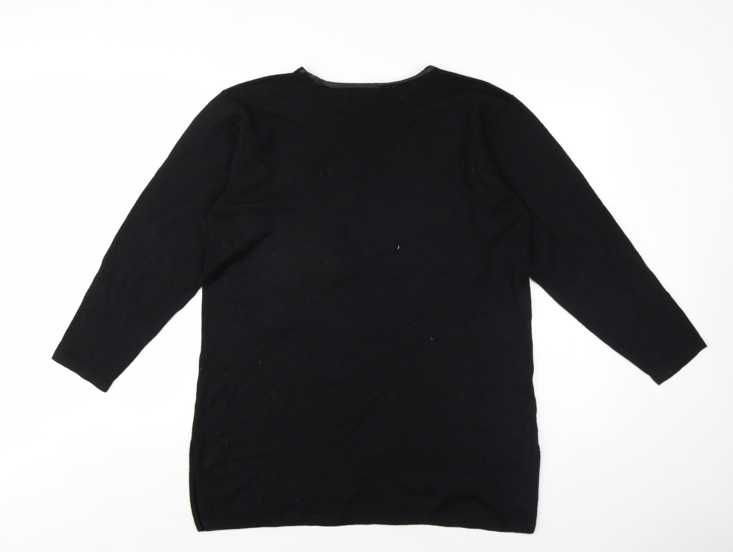 Jean Muir Mens Black V-Neck Wool Pullover Jumper Size L Long Sleeve