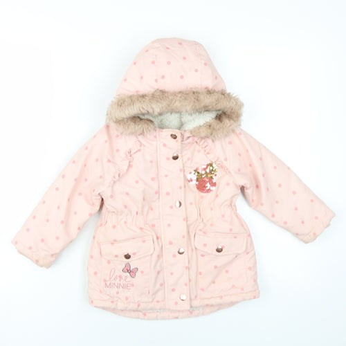 Disney Girls Pink Polka Dot Parka Coat Size 18-24 Months Zip - Minne Mouse