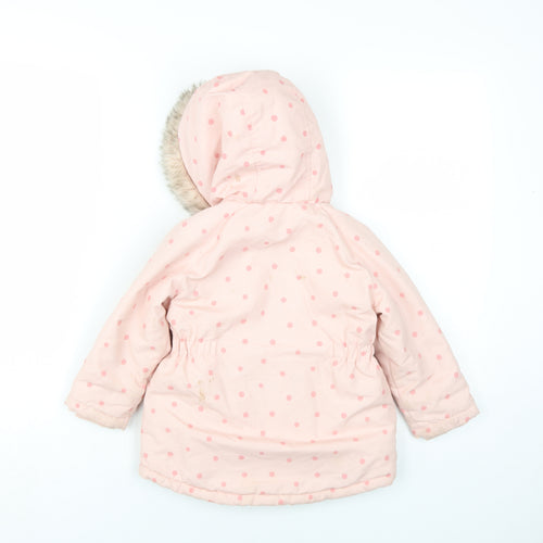 Disney Girls Pink Polka Dot Parka Coat Size 18-24 Months Zip - Minne Mouse