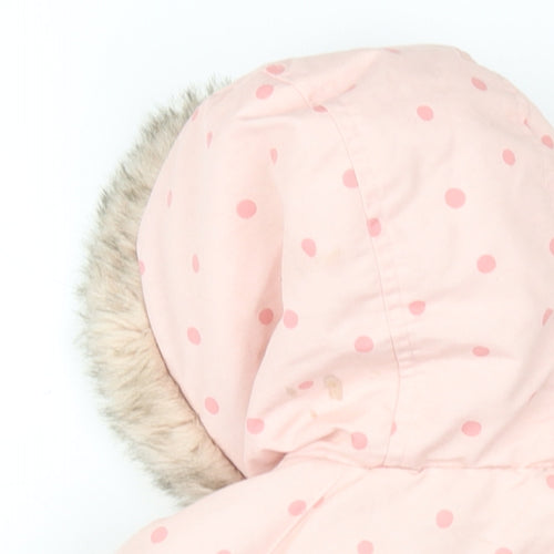 Disney Girls Pink Polka Dot Parka Coat Size 18-24 Months Zip - Minne Mouse