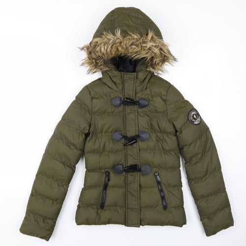 Brave Soul Womens Green Puffer Jacket Coat Size 4 Zip