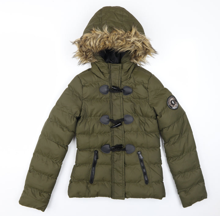 Brave Soul Womens Green Puffer Jacket Coat Size 4 Zip