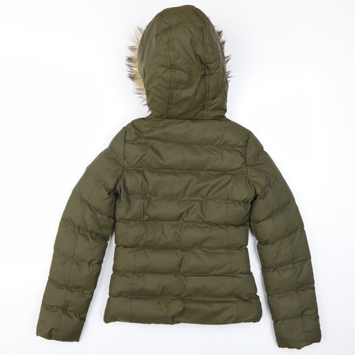 Brave Soul Womens Green Puffer Jacket Coat Size 4 Zip