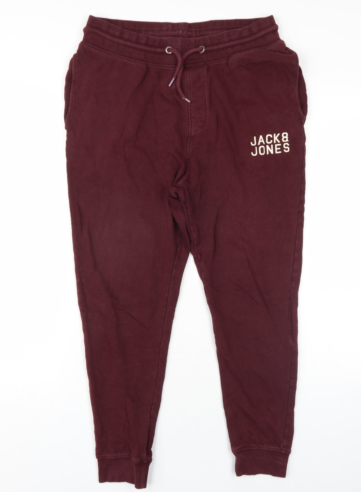JACK & JONES Mens Red Cotton Jogger Trousers Size M L27 in Regular Drawstring