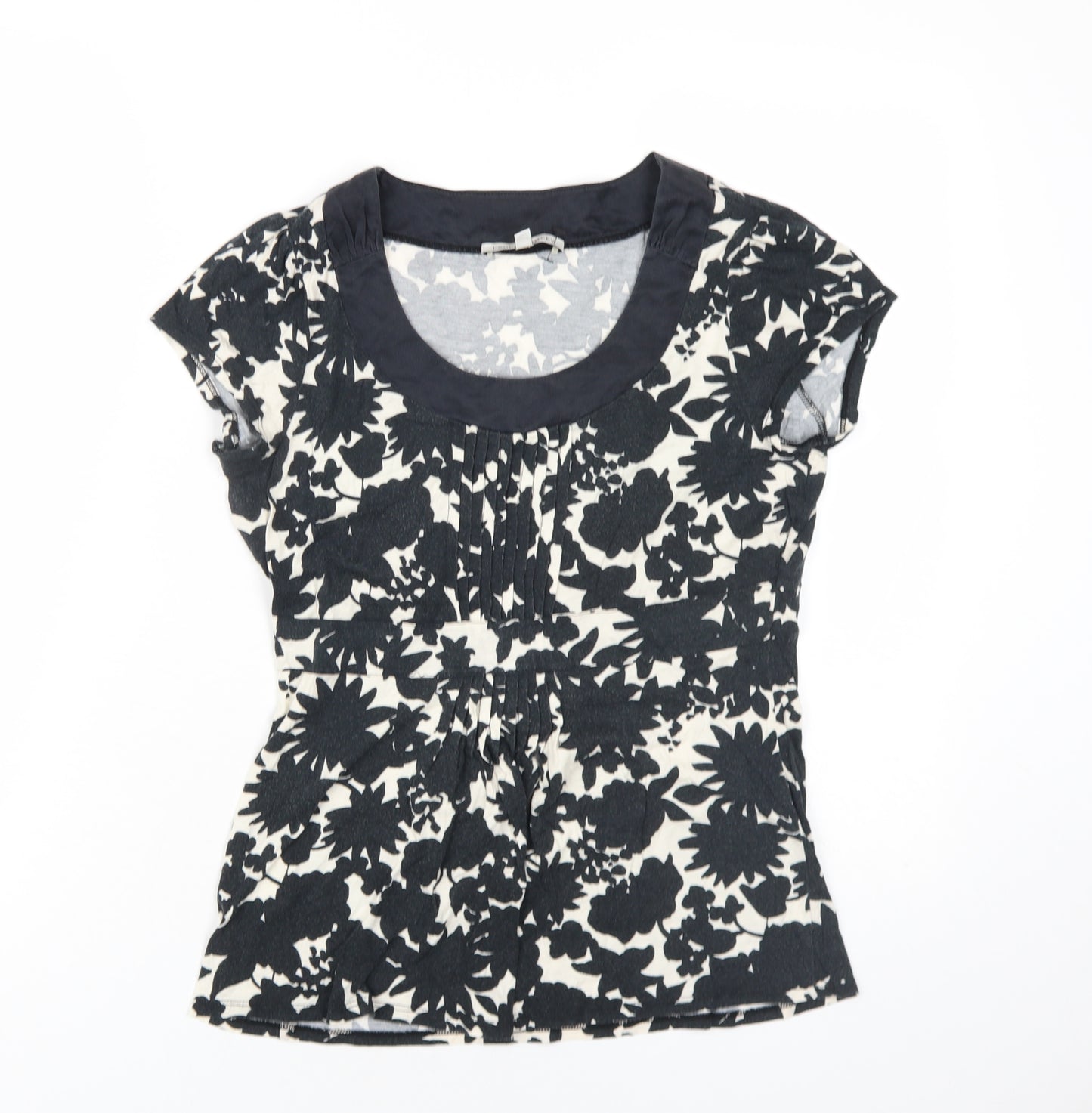 Laura Ashley Womens Black Floral Cotton Basic T-Shirt Size 12 Scoop Neck