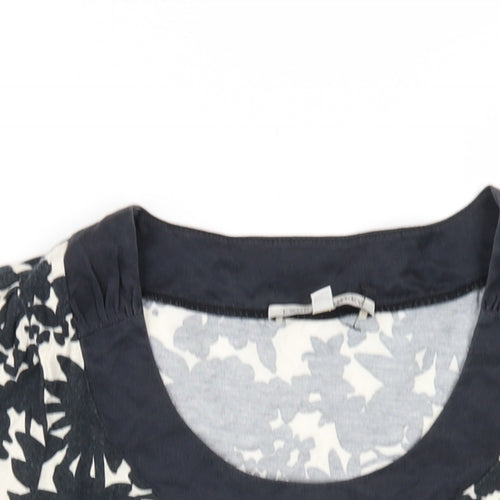 Laura Ashley Womens Black Floral Cotton Basic T-Shirt Size 12 Scoop Neck