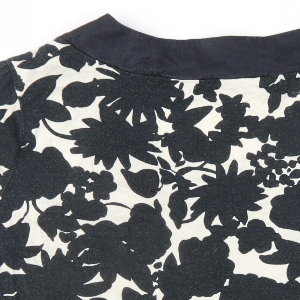 Laura Ashley Womens Black Floral Cotton Basic T-Shirt Size 12 Scoop Neck