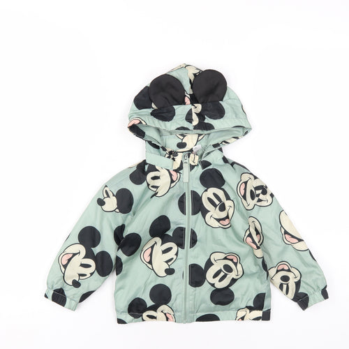 Disney Girls Green Geometric Rain Coat Coat Size 18 Months Zip - Mickey Mouse