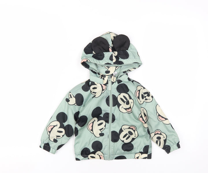 Disney Girls Green Geometric Rain Coat Coat Size 18 Months Zip - Mickey Mouse