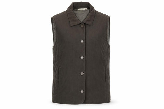 Front view of EWM women’s green gilet waistcoat, size S, button