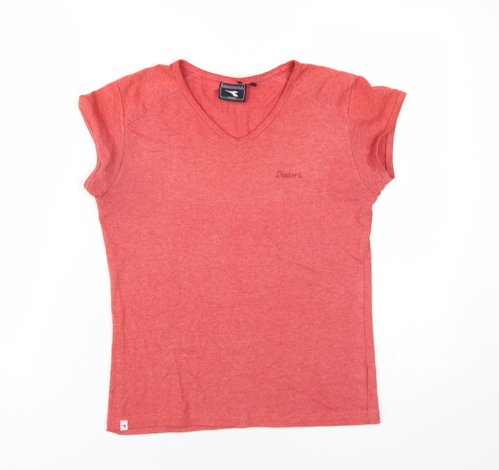 Diadora Womens Red Patent Leather Basic T-Shirt Size 12 V-Neck