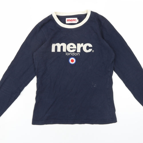 Merc Womens Blue Cotton Basic T-Shirt Size S Round Neck