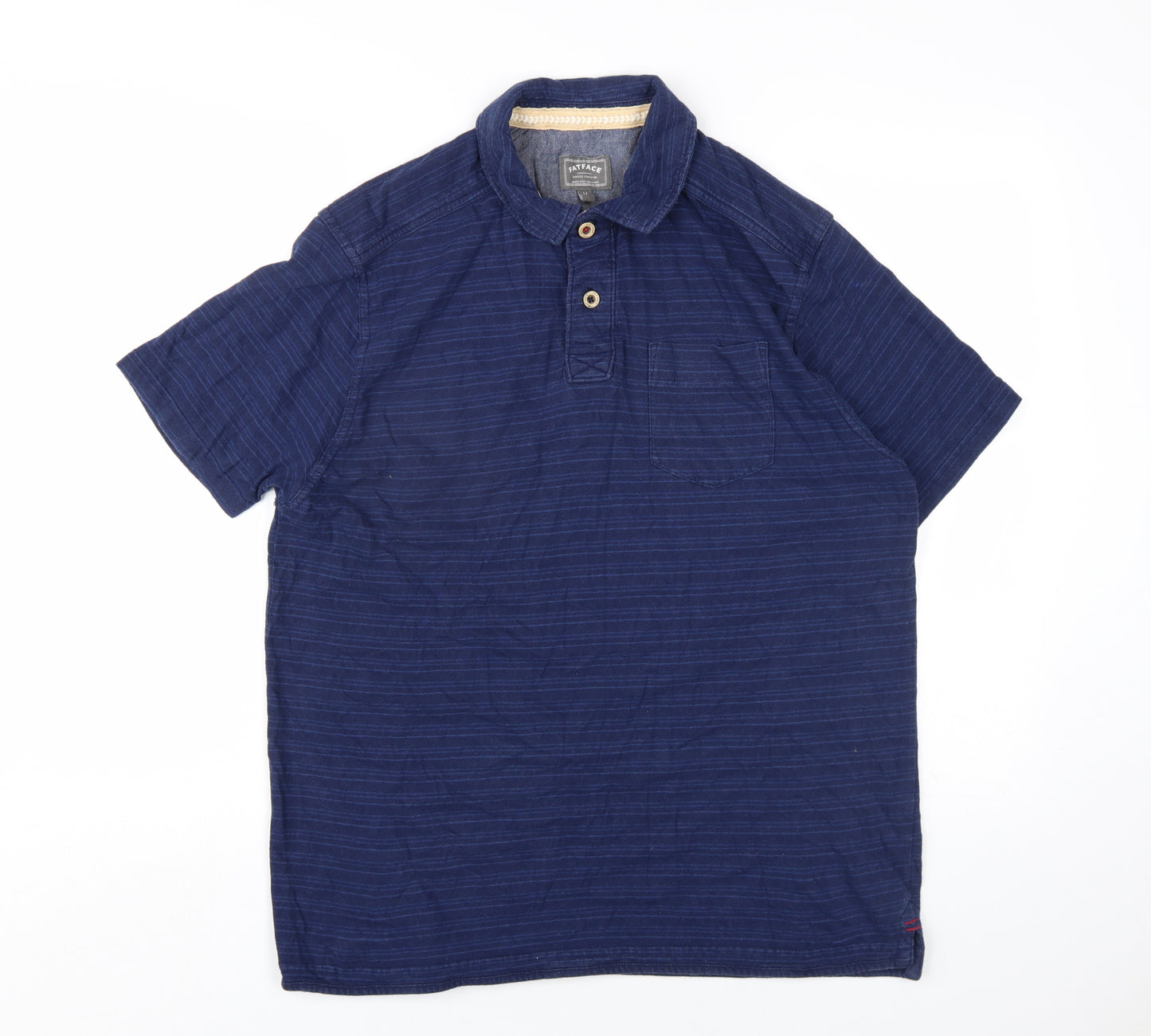 Fat Face Mens Blue Cotton Polo Size M Collared Button