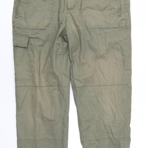 Clifford James Mens Green Cotton Trousers Size 36 in L30 in Regular Zip